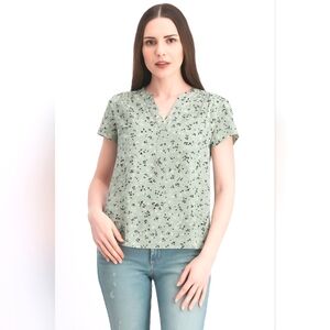 41 Hawthorne Morey Green Cap Short Sleeve Floral Blouse MP